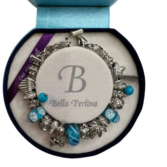Bella Perlina Silver Tone Charm Bracelet Charms Boxed Vacation Cruise Tropical - Picture 1 of 10